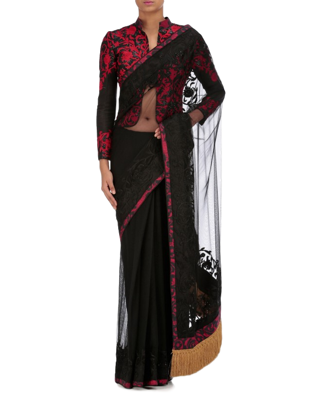 Black color saree with thread embroidery