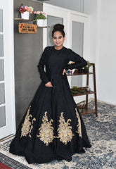 Black Color Gown in Raw Silk with Zardozi Embroidery