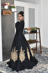 Black Color Gown in Raw Silk with Zardozi Embroidery