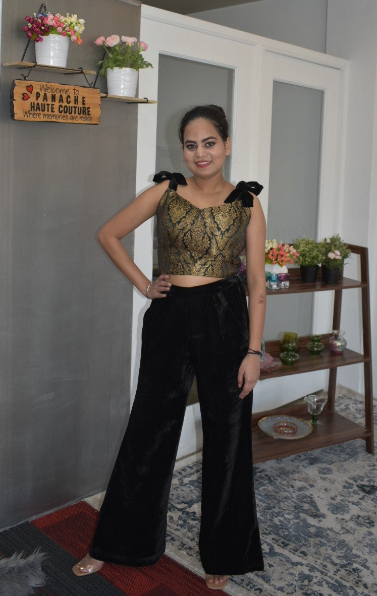 Stunning black color trouser with a banarasi silk blouse