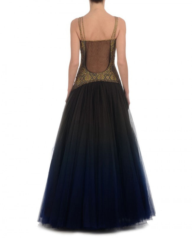 Aqua blue shaded Indo-western gown