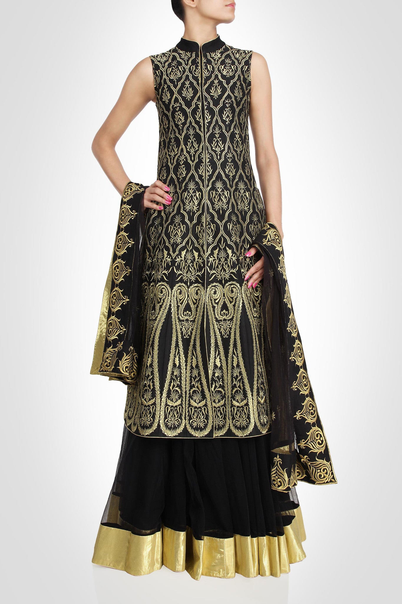 Black color long jacket lehenga
