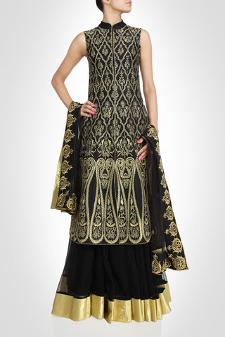 Black color long jacket lehenga