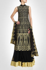 Black color long jacket lehenga