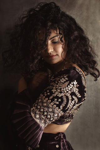 Blackberry Colour Silk Velvet Wedding Lehenga Set