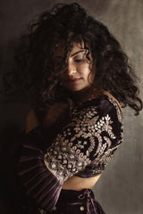 Blackberry Colour Silk Velvet Wedding Lehenga Set