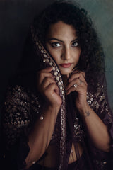 Blackberry Colour Silk Velvet Wedding Lehenga Set