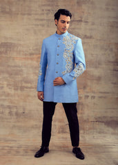 Blue Indo Western Jacket With Embroidery