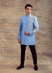 Blue Indo Western Jacket With Embroidery