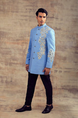 Blue Indo Western Jacket With Embroidery