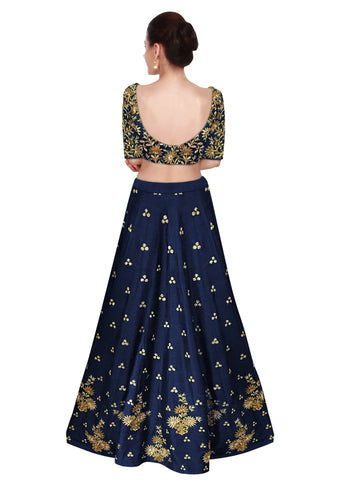 Navy Blue Color Lehenga Choli with Light Blue Dupatta
