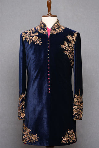 Blue Color Hand Embroidered Indo Western Jacket