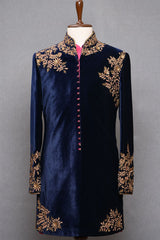 Blue Color Hand Embroidered Indo Western Jacket