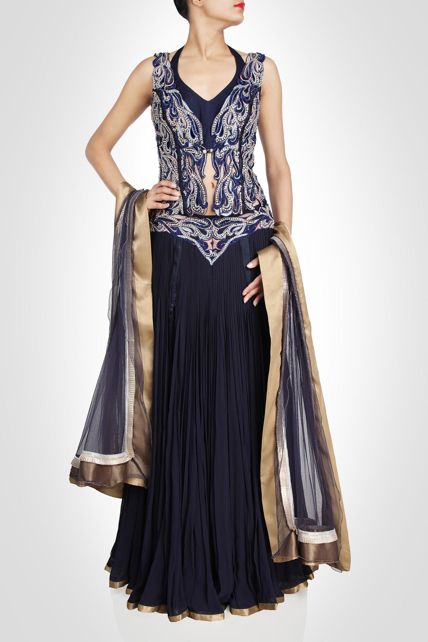 Blue color flaired lehenga