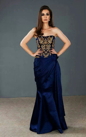 Navy blue color party wear gown