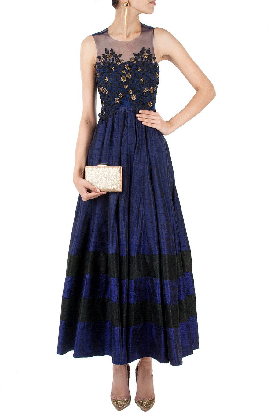 Navy blue color long anarkali suit