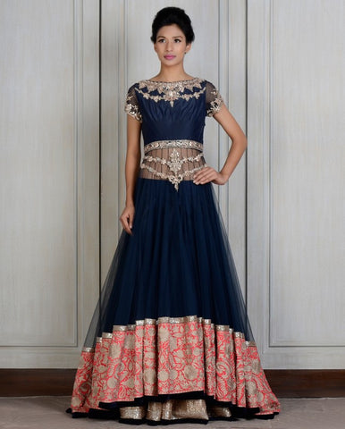 Blue color long jacket lehenga choli