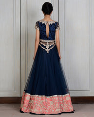 Blue color long jacket lehenga choli