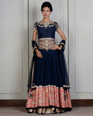 Blue color long jacket lehenga choli