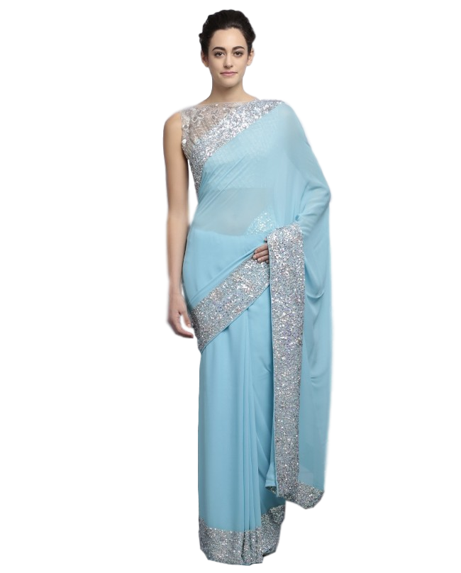 Light blue color designer saree with silver ssequin work
