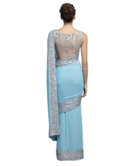 Light blue color designer saree with silver ssequin work