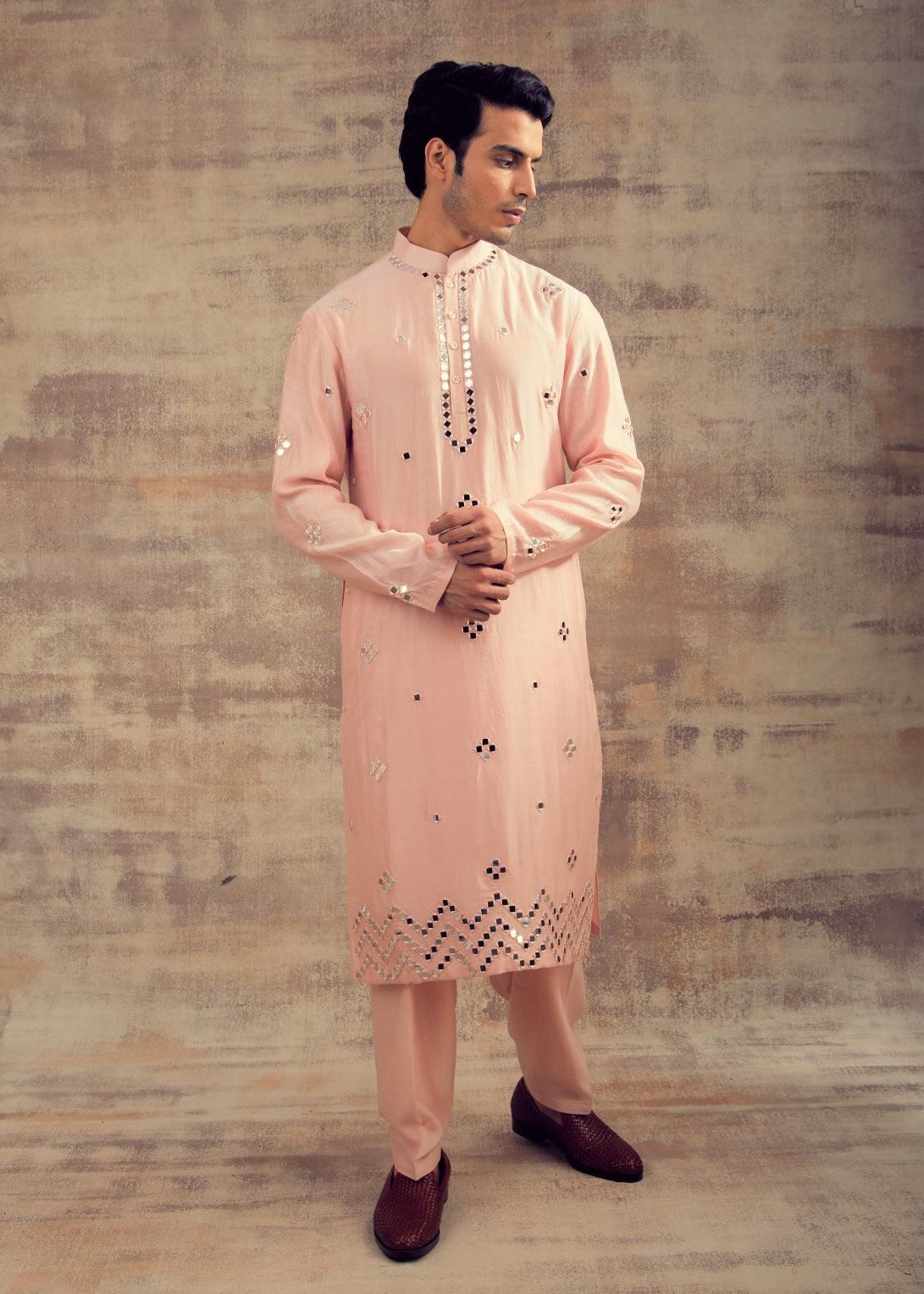 Blush Pink Color Mirror Embroidery Kurta Set