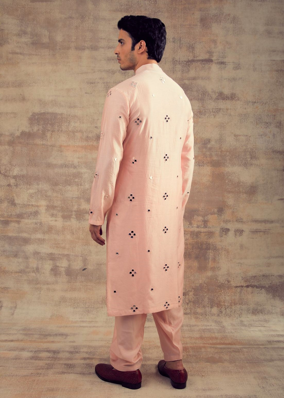 Blush Pink Color Mirror Embroidery Kurta Set