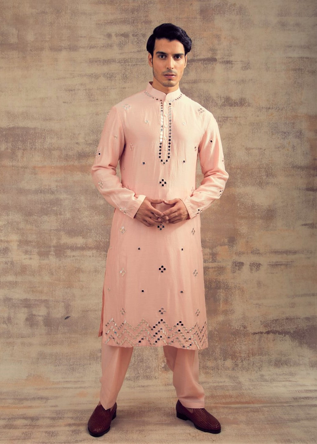 Blush Pink Color Mirror Embroidery Kurta Set