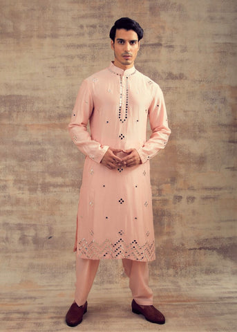 Blush Pink Color Mirror Embroidery Kurta Set