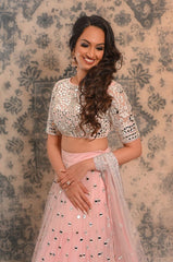 Blush pink mirror and Resham work lehenga