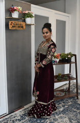 Burgundy Color Velvet Plazzo Set