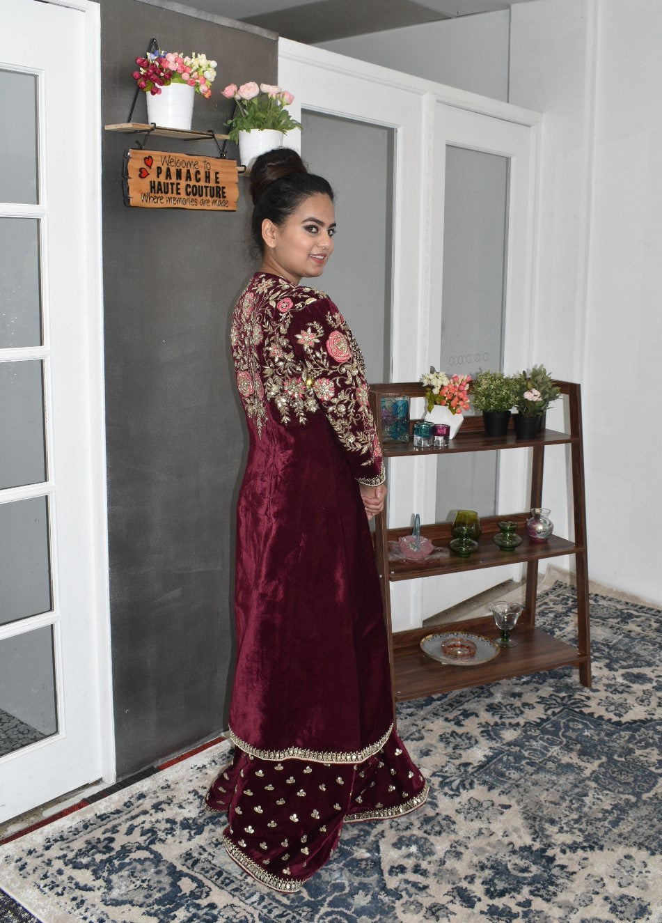 Burgundy Color Velvet Plazzo Set