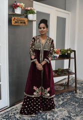 Burgundy Color Velvet Plazzo Set