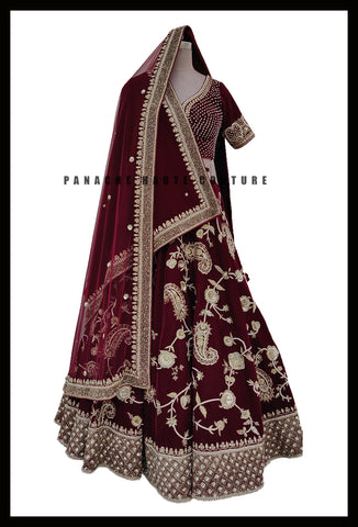 Maroon Burgundy Paisley Bridal Lehenga