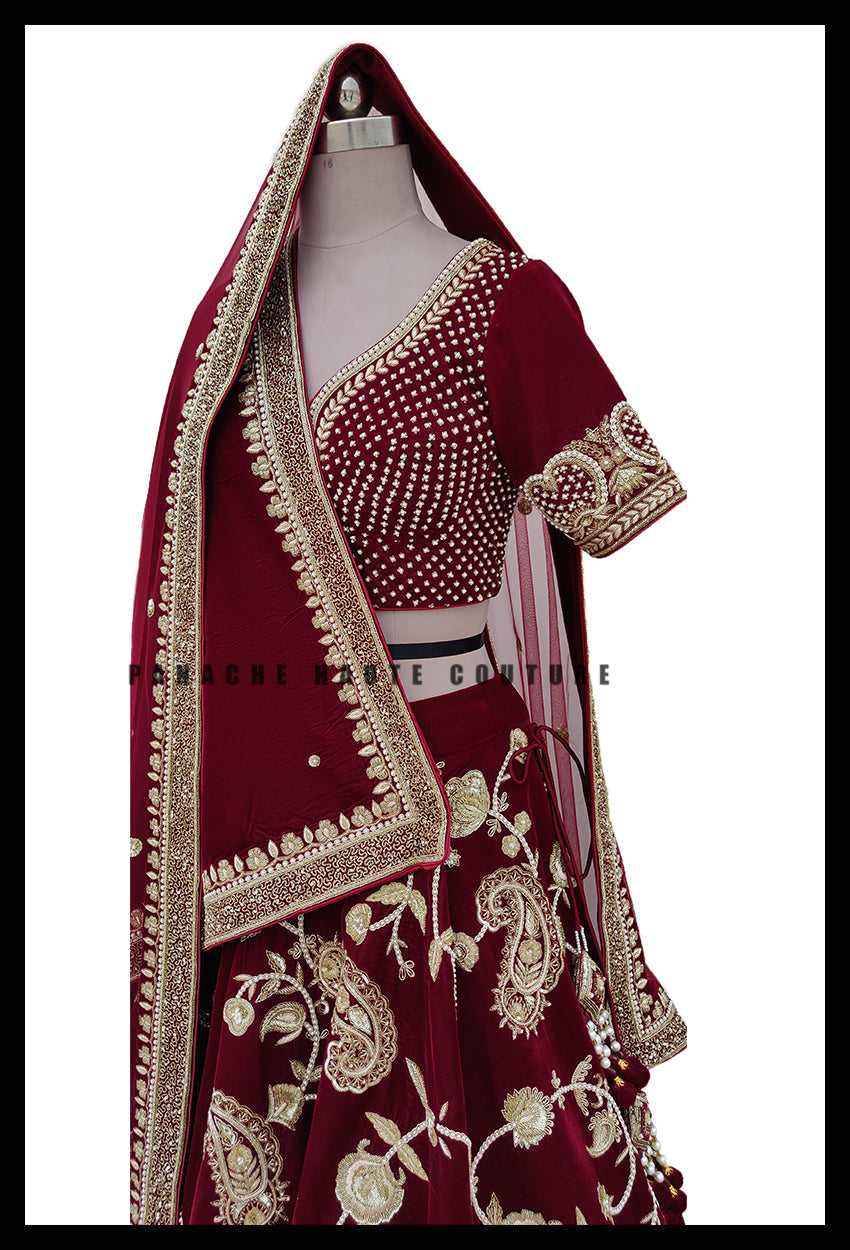 Maroon Burgundy Paisley Bridal Lehenga