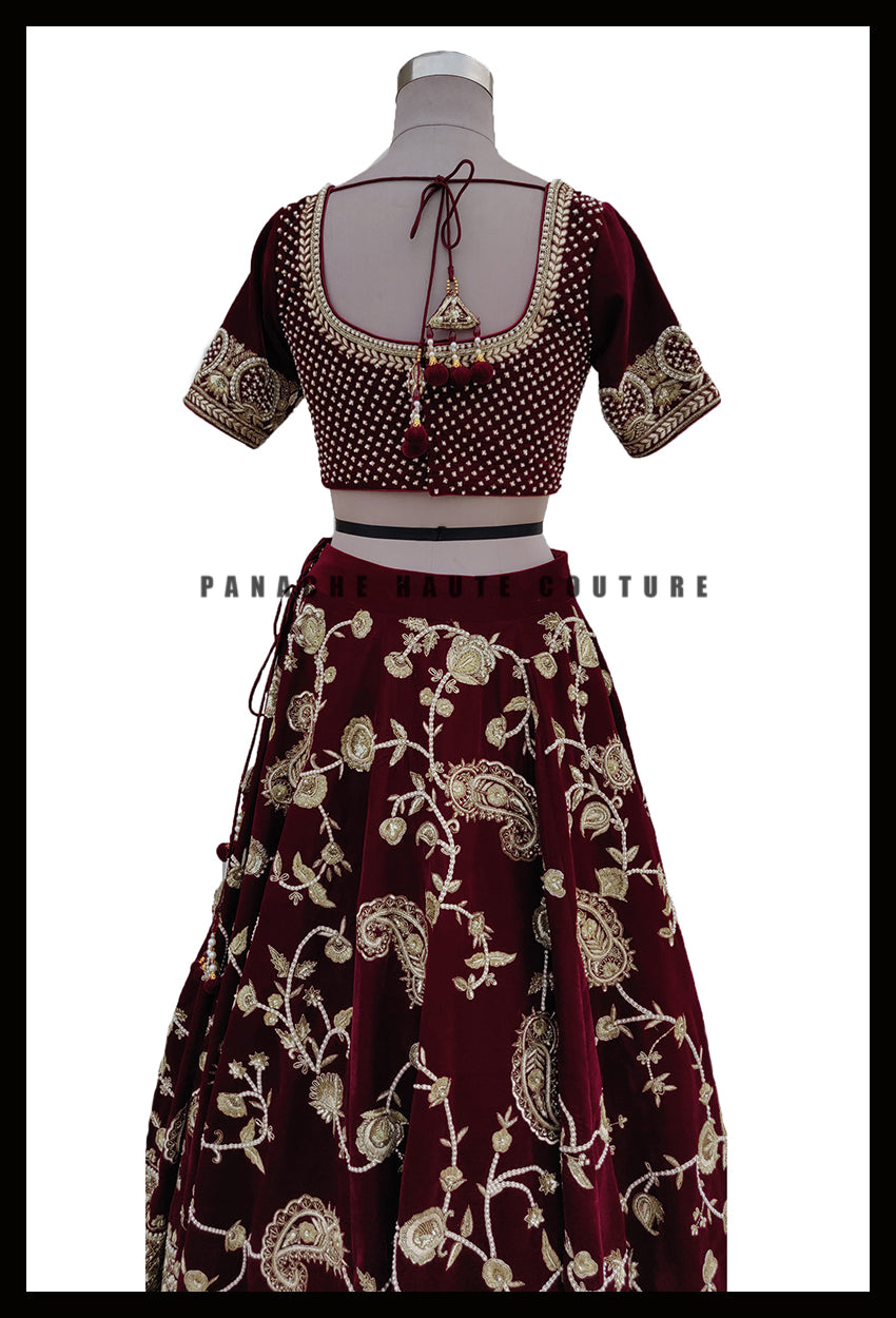 Maroon Burgundy Paisley Bridal Lehenga