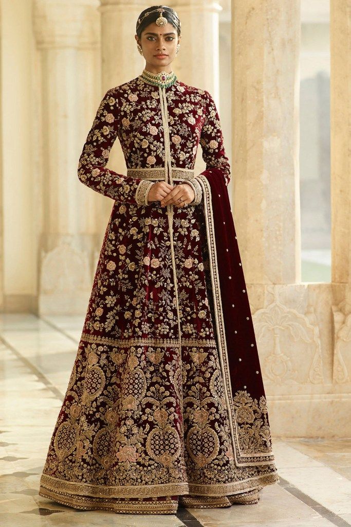 Burgundy Color Wedding Jacket Lehenga Set