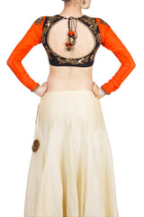 Orange and Black embroidered Blouse