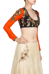 Orange and Black embroidered Blouse