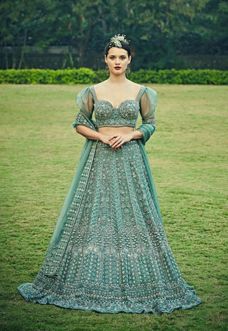 Cerulean Blue Colour Wedding Lehenga