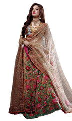 Champagne Color Wedding Lehenga with Floral Embroidery by Panache Haute Couture
