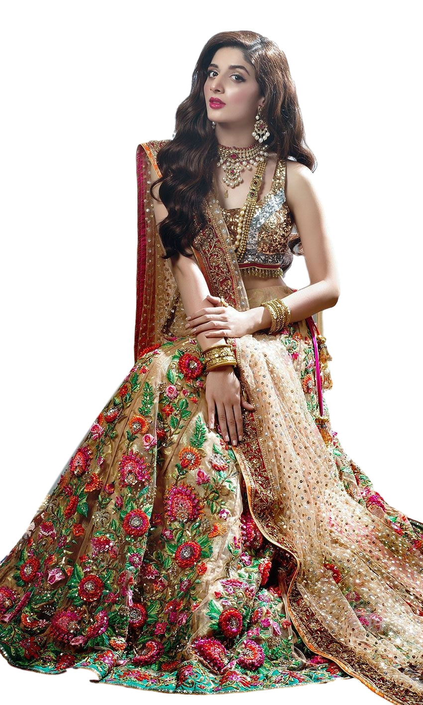 Champagne Color Wedding Lehenga with Floral Embroidery by Panache Haute Couture
