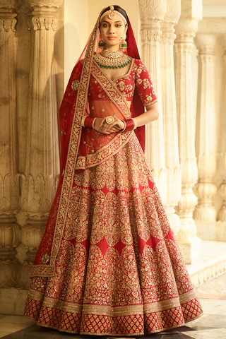 Red Colour Sabyasachi Inspired Wedding Lehenga