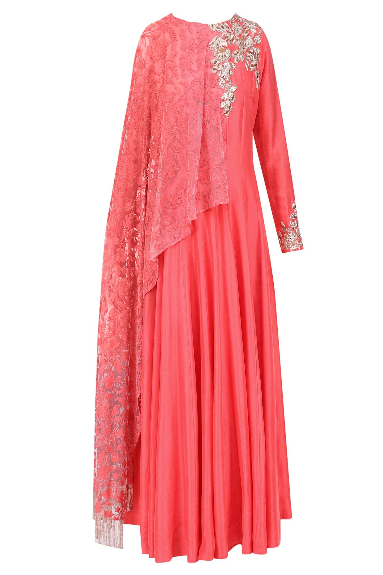 Coral Color Anarkali Kurta Set by Panache Haute Couture