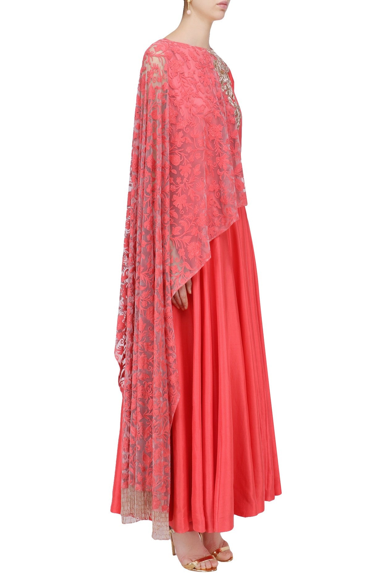 Coral Color Anarkali Kurta Set by Panache Haute Couture