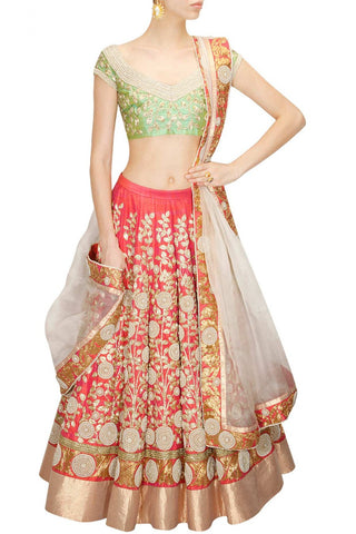 Coral color Bridal Lehenga Choli