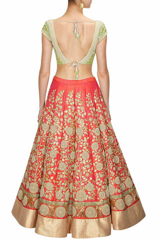 Coral color Bridal Lehenga Choli