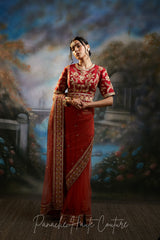 Coral and Deep Red Colour Saree from VIBGYOR Collection