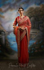 Coral and Deep Red Colour Saree from VIBGYOR Collection