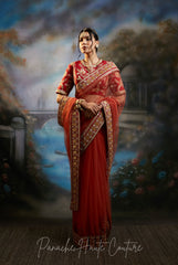 Coral and Deep Red Colour Saree from VIBGYOR Collection